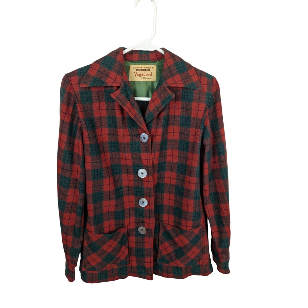 Vagabond by Chippewa Vintage Virgin Wool Shacket Red Green Plaid‎ Jacket Womens